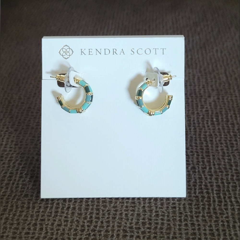 Kendra Scott "Essie" Gold💛 and Sea🌊 Green💚 Mix Huggie🤗 Earrings -   NWT